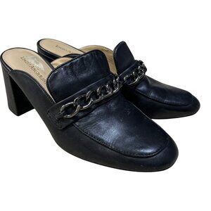 Enzo Angiolini Mule Loafer Chain Slip On Size 7M Black Heels Classic